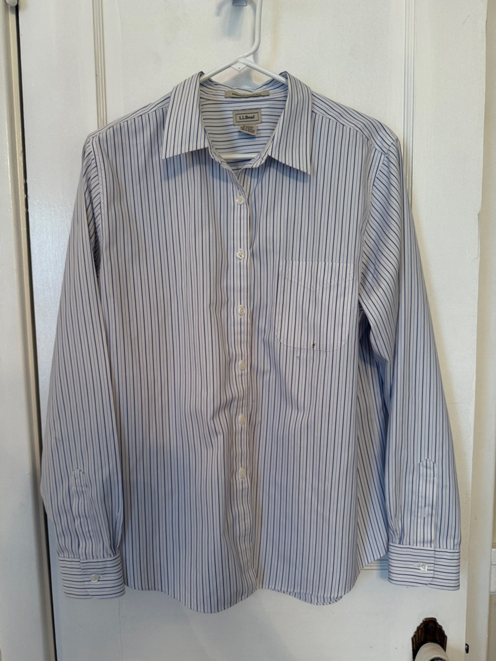 L.L. Bean White Shirt with Blue Pinstripes